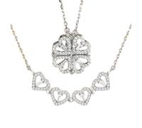 Collier trèfle à quatre feuilles en argent sterling S925 pour femme, pendentif chaîne de clavicule pliable en deux parties