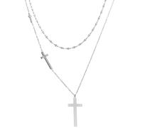 Collier triple croix de la Trinité plaqué or 18 carats double rangée avec chaîne croix et pendentif plaqué or blanc 8 carats (750) - Cadeau parfait pour la première communion