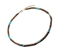 Collier unique avec perles en bois de noix de coco marron et pierre naturelle pour un collier vintage tendance, taille unique, Comme décrit, Comme décrit.