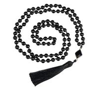 Collier unisexe avec 108 perles japonaises de 6 à 8 mm - Pierre noire - Corde cirée nouée - Pour la méditation et le yoga - Chapelet - Accessoires tendance - Cadeau créatif pour homme et femme