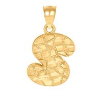 Collier unisexe avec pendentif en forme de pépites en or jaune avec monogramme et initiale S, 11,9 x 22,9 mm de large, bijoux pour femme