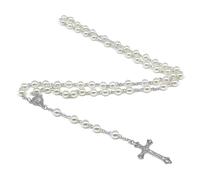 Collier unisexe avec perles blanches et noires en alliage - Grand pendentif croix détaillée - Symbole religieux - Chaîne de cou - Accessoire gothique