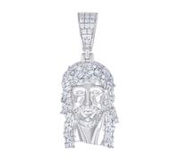 Collier unisexe en argent sterling 925 avec pendentif en forme de pépites de diamant simulé Jésus 38,7 x 16,8 mm de large pour femme
