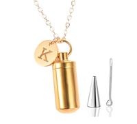 Collier urn de crémation pour Cendres, Collier Pendentif flacal de Cylindre avec Lettre de Charme Initial crémation commémorative de Souvenirs Bijoux pour Les Femmes ui