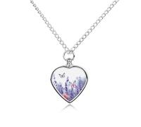 Collier urne à motif de fleur de lavande avec papillons et fleurs pour cendres - Bijou de crémation personnalisé pour animal de compagnie - Pendentif urne en forme de cœur - Bijou souvenir pour