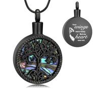 Collier urne arbre de vie en coquillage d'ormeau pour cendres humaines | Pendentif souvenir souvenir en acier inoxydable Cadeau de deuil pour homme et femme