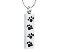 Collier urne avec empreinte de patte pour cendres pour homme et femme - Bijoux funéraires - Barre commémorative pour humain/animal de compagnie, Acier inoxydable, Pas de gemme
