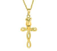 Collier urne avec pendentif en forme de croix rose pour femme, bijou funéraire, souvenirs, collier commémoratif pour un être cher, Acier inoxydable, Pas de gemme