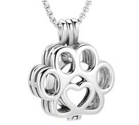 Collier urne empreinte de patte, pendentif souvenir en acier inoxydable pour cendres, médaillon ouvrant pour reliques, 0,87 x 0,91 in / 2,2 x 2,31 cm, pour animal ou proche, flacon parfum argenté