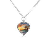Collier urne en forme de bateau pirate au coucher du soleil pour chien, chat, cendres, cœur, animal de compagnie, souvenir de crémation, pendentif étanche, bijoux commémoratifs, cadeaux pour femmes et