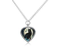 Collier urne en forme de chat noir sous la lune pour chien, chat, cendres, cœur, animal de compagnie, souvenir de crémation, pendentif étanche, bijoux commémoratifs, cadeaux pour femmes et hommes