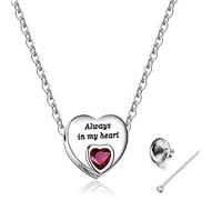 Collier urne en forme de cœur pour cendres - Pierre de naissance - Collier commémoratif « Always in My Heart », 0.57in * 0.57in * 0.2in, Cristal, Zircone cubique