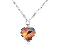 Collier urne en forme de dauphin au coucher du soleil pour chien, chat, cendres, cœur, animaux domestiques, souvenir de crémation, pendentif étanche, bijoux commémoratifs, cadeaux pour femmes et