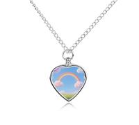 Collier urne en forme de nuage pastel avec ciel arc-en-ciel pour cendres d'animaux domestiques - Pendentif commémoratif imperméable en forme de cœur avec kit de remplissage - Chaîne réglable de 70,1