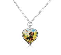 Collier urne en forme de teckel dans les buissons de fleurs pour chien, chat, cendres, cœur, animal domestique, souvenir de crémation, pendentif étanche, bijoux commémoratifs, cadeaux pour femmes et