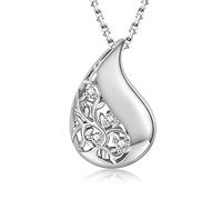 Collier urne funéraire arbre de vie en argent sterling 925 en forme de larme pour cendres, arbre généalogique, souvenir, bijou commémoratif pour femme, small, Argent sterling, Zircone cubique
