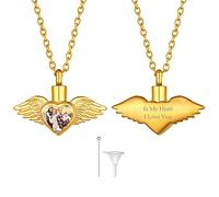 Collier Urne Funéraire Cendre Crémation Pendentif Coeur Souvenir Animaux Chien Chat Chaine Acier Inoxydable Prénom Ailes Doré Bijoux Cadeau Anniversaire Mariage Grâce Valentin Noël Nouvel an
