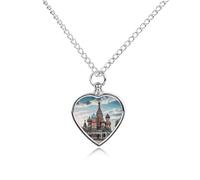 Collier urne funéraire de la cathédrale Saint-Basile de Moscou pour cendres d'animaux domestiques - Étanche - Pendentif commémoratif en forme de cœur avec kit de remplissage - Chaîne réglable de 70,1