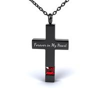 Collier urne funéraire en forme de croix pour cendres - Pierre de naissance - Collier souvenir pour homme et femme - Avec entonnoir - Cadeau commémoratif pour animal de compagnie éternel dans mon cœur
