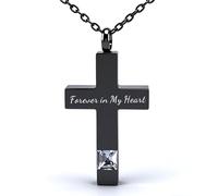 Collier urne funéraire en forme de croix pour cendres - Pierre de naissance - Collier souvenir pour homme et femme - Avec entonnoir - Cadeau commémoratif pour animal de compagnie éternel dans mon cœur