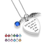 Collier urne funéraire en forme de cœur avec ailes de charme, médaillon commémoratif pour cendres avec pierre de naissance en cristal de 12 couleurs, kit de remplissage, acier inoxydable, Acier