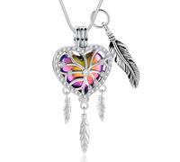 Collier urne funéraire en forme de cœur avec attrape-rêves pour homme et femme avec pendentif creux en forme d'aile d'ange, Acier inoxydable, Pas de gemme