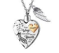 Collier urne funéraire en forme de cœur avec médaillon sculpté en acier inoxydable étanche avec pierre de naissance et kit de remplissage - Your Wings were Ready, But My Heart was Not