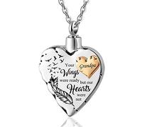 Collier urne funéraire en forme de cœur avec médaillon sculpté en acier inoxydable étanche avec pierre de naissance et kit de remplissage - Your Wings were Ready, But My Heart was Not