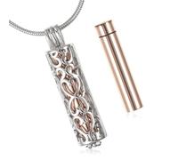 Collier urne funéraire en forme de cœur pour cendres en acier inoxydable - Médaillon souvenir personnalisé pour animaux de compagnie humains - Bijoux avec fleur creuse cylindrique