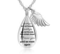 Collier urne funéraire en forme de goutte pour cendres de femme - Collier funéraire pour cendres Until We Meet Again - Acier inoxydable - Sans pierre précieuse