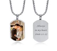 Collier urne funéraire personnalisé avec pendentif pour cendres - Gravure photo et texte - Collier urne funéraire avec chaîne de 61 cm - Perte d'animaux de compagnie papa maman famille - Bijou