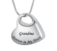Collier urne funéraire pour cendres - Bijou gravé Forever in My Heart - En acier inoxydable - Étanche - Pour maman et papa - Avec kit de remplissage