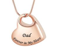 Collier urne funéraire pour cendres - Bijou gravé Forever in My Heart - En acier inoxydable - Étanche - Pour maman et papa - Avec kit de remplissage