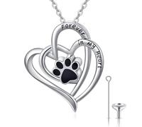 Collier urne funéraire pour cendres de chien en argent S925 Colliers urne funéraire cœur empreinte de pied pour toujours dans mon cœur Pendentif urne funéraire Bijoux souvenirs chiots chiens cadeaux