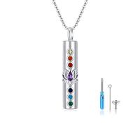 Collier urne funéraire pour cendres en argent sterling 925 Chakra Lotus Collier urne Collier urne Yoga Memorial Crémation Bijoux pour femme et fille, 28 * 6.5 MM, Argent sterling, Zircone cubique