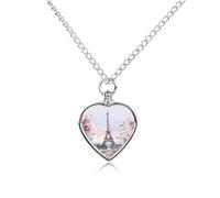 Collier urne tour Eiffel avec fleurs pour cendres d'animaux domestiques - Pendentif commémoratif imperméable en forme de cœur avec kit de remplissage - Chaîne réglable de 70,1 cm - Bijou souvenir pour