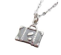 Collier valise en argent sterling 925. Petit bijou de voyage inspirant. Pendentif « Explore Studying Foreign Graduate ». Breloque « Voyage Découverte » | Chaîne de 45 cm | Plaqué argent | L_PN_0045