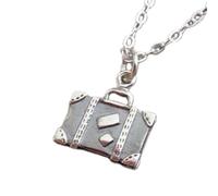 Collier valise en argent sterling 925. Petit bijou de voyage inspirant. Pendentif pour les diplômés partant étudier à l'étranger. Breloque voyage de découverte|Chaîne de 45 cm|Plaqué argent|_2552