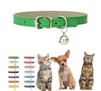 Collier vert pour chaton avec clochette, collier en cuir synthétique souple avec boucle réglable pour petit chien, taille XXS XS minuscule femelle, mâle, garçon, fille, animaux de compagnie, chiot,