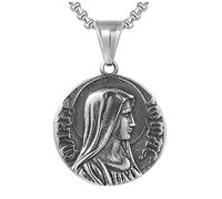 Collier Vierge Marie pour homme - Collier hip hop Christ Marie avec pendentif en forme de tête de Jésus religieux chrétien avec chaîne de 59,6 cm en acier inoxydable Punk Rock Catholique Marie, Acier
