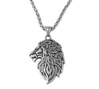 Collier Viking Celtic Knot Lion - Collier Pendentif Tête de Lion Triquetra Nordic en Acier Inoxydable pour Hommes Femmes - Fait Main Vintage Hip Hop Animal Pirate Amulette Bijoux