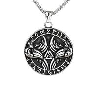 Collier Viking En Acier Inoxydable Avec Pendentif Amulette Runique Rétro Nordique Pour Homme Et Femme(Silver)