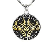 Collier Viking En Acier Inoxydable Avec Pendentif Amulette Runique Rétro Nordique Pour Homme Et Femme(Gold)
