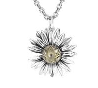 Collier vintage avec pendentif en forme de marguerite - Tournesol d'été rétro - Argent S925 - Chrysanthème - Collier long personnalisé - Bijoux d'anniversaire - Cadeau d'anniversaire pour femme et
