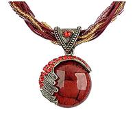 Collier vintage bohème pour femme avec insert opale rouge