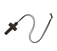 Collier vintage en bois avec pendentif en bois uni marron noir corde de Bethléem de Jérusalem Terre Sainte chrétienne pour homme et femme Petit collier avec croix en bois avec corde pour enfants,