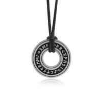 Collier vintage nordique viking runes corsair runique ancien Futhark, Talisman en Anneau Cercle, Chaîne en Cuir, Bijoux Unisexes pour Hommes et Femmes, Idéal pour Cadeau,collier homme acier inoxydable