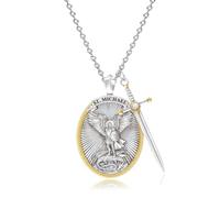 Collier vintage ovale avec pendentif bouclier, Archange Michel, épée, croix, bijoux religieux catholiques, protection, chapitre, hommes et femmes