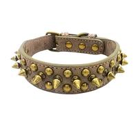 Collier vintage pour chien robuste avec rivets en laiton - Collier réglable en cuir synthétique résistant à l'usure (gris, taille XS)