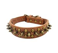 Collier vintage robuste avec rivets en laiton pour chien - Collier réglable en cuir synthétique résistant à l'usure (marron, taille XS)